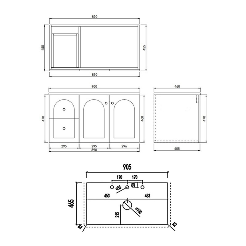 Stevie 900mm Wall Hung Single Vanity with Stone Countertop