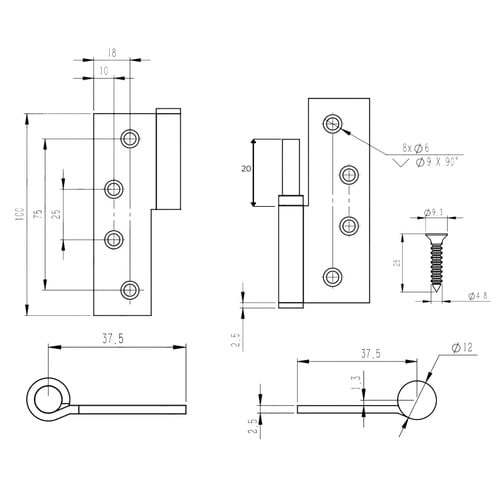Lift-Off Left-Hand Hinges