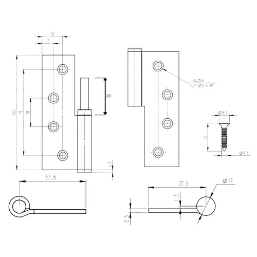 Lift-Off Right-Hand Hinges