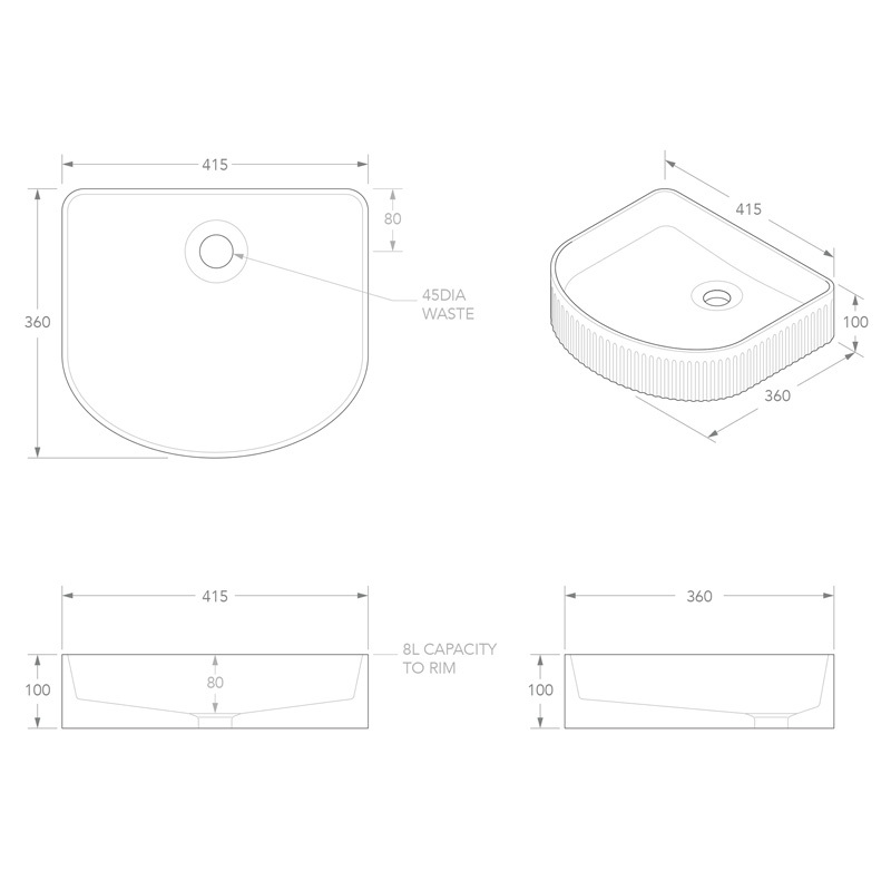 Arch Fluted Ceramic Basin