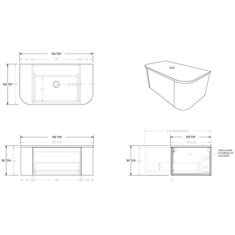 900mm Waverley Wall Hung Vanity Unit