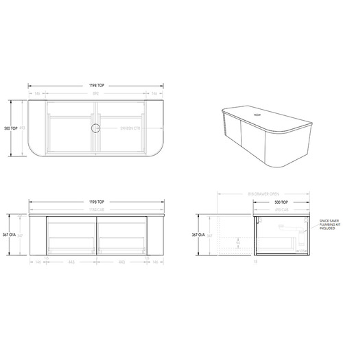 1200mm Waverley Wall Hung Vanity Unit