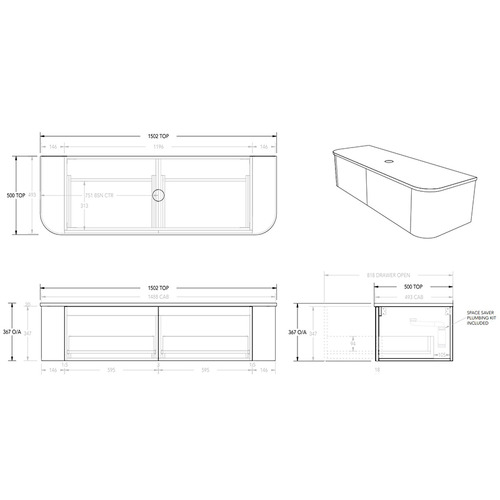1500mm Waverley Wall Hung Vanity Unit