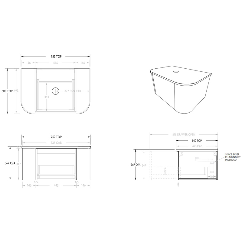 750mm Waverley Wall Hung Vanity Unit