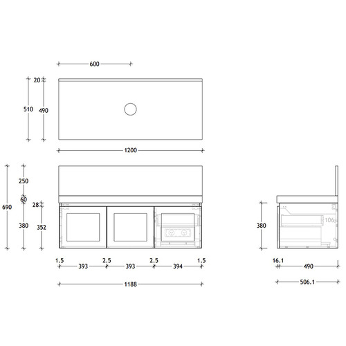 1200mm London Wall Hung Vanity Unit