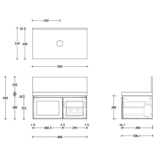 900mm London Wall Hung Vanity Unit