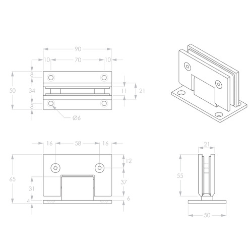 Shower Screen Hinge Wall to Glass