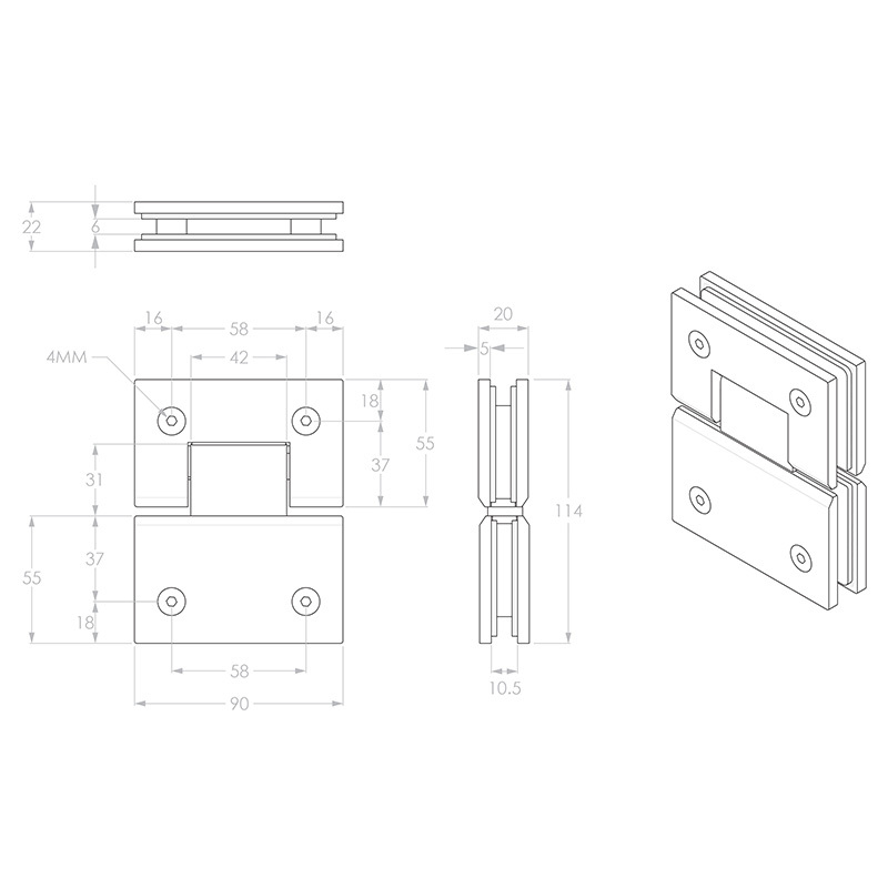 Shower Screen Hinge Glass to Glass