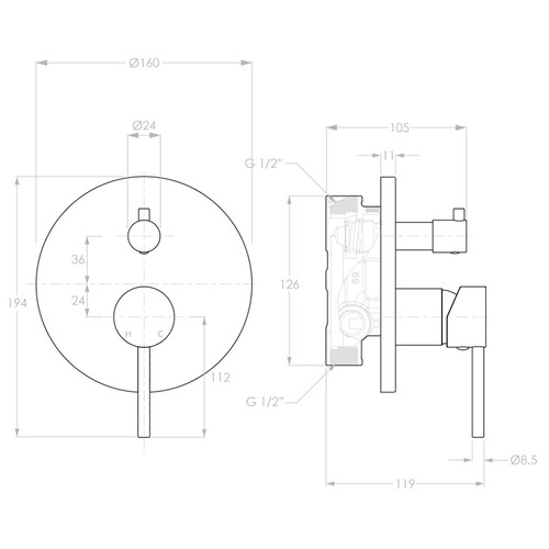 Bloom Shower/Bath Wall Mixer with Diverter