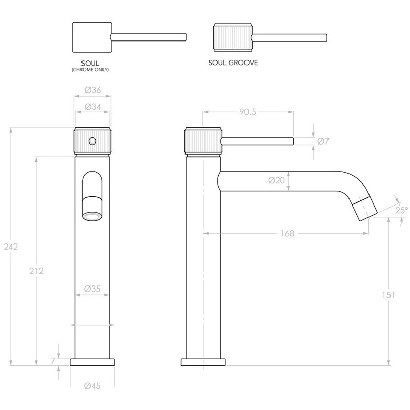 Soul 201mm Chrome Basin Mixer