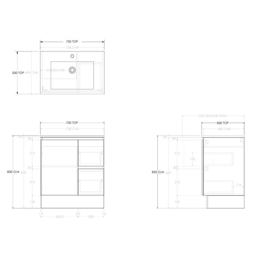 Jane 750mm Single Vanity with Basin