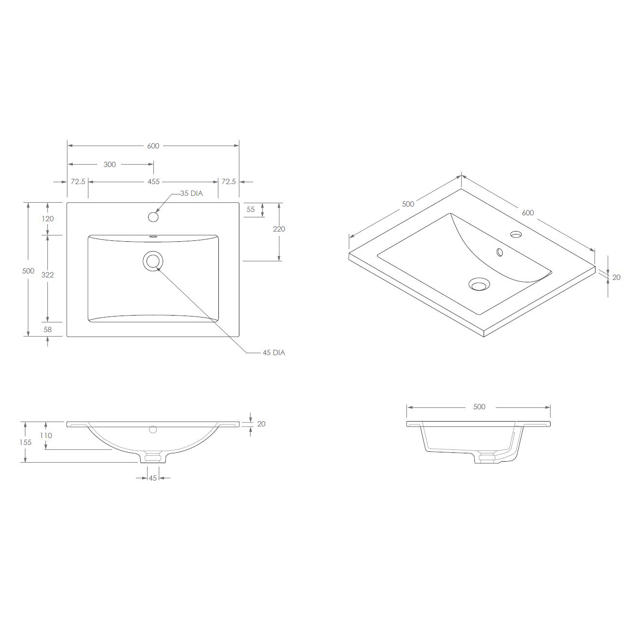 Jane Express 600mm Polar White Single Vanity with Basin