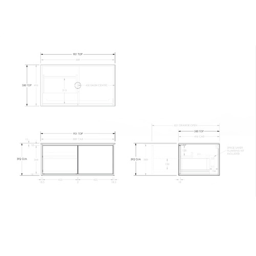 Clifton 900mm Wall Hung Single Vanity