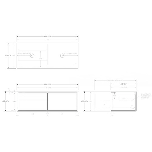 Clifton 1200mm Wall Hung Double Vanity