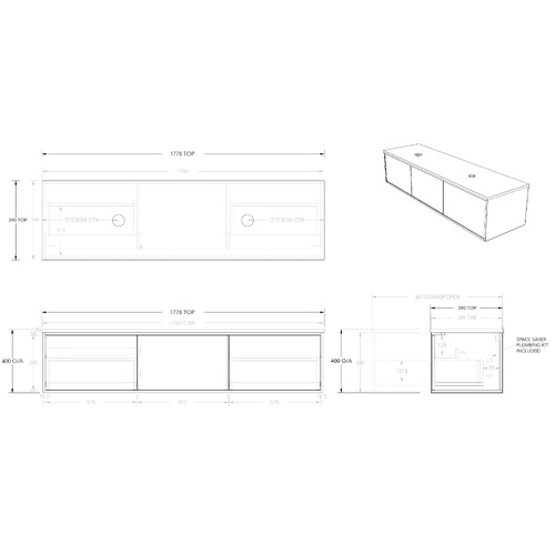 Clifton Ensuite 1800mm Wall Hung Double Vanity