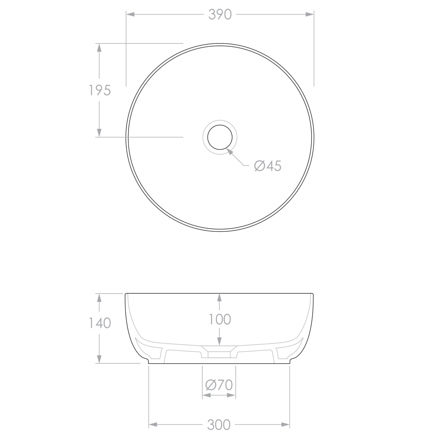 Glam 390mm Round Ceramic Above Counter Basin