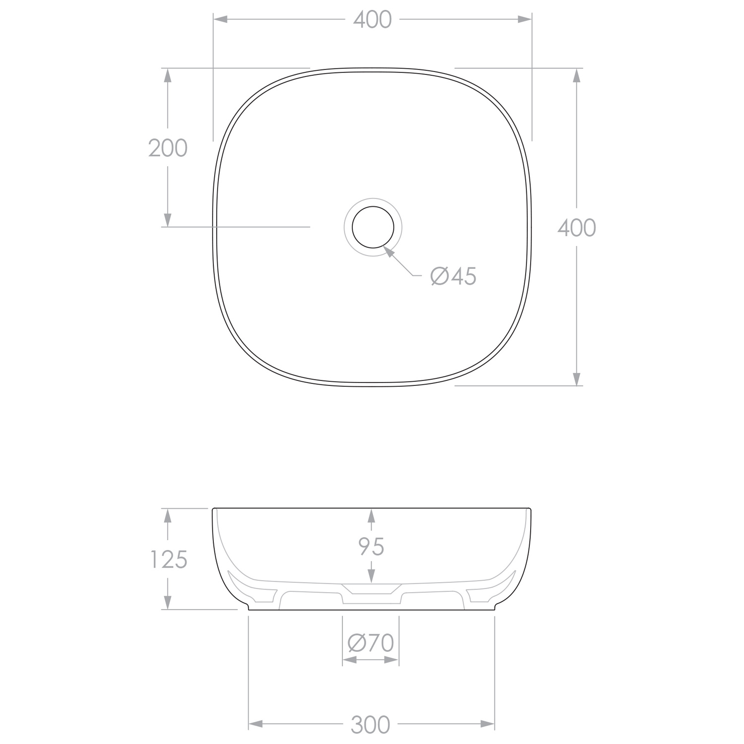 Glam 400mm Square Ceramic Above Counter Basin