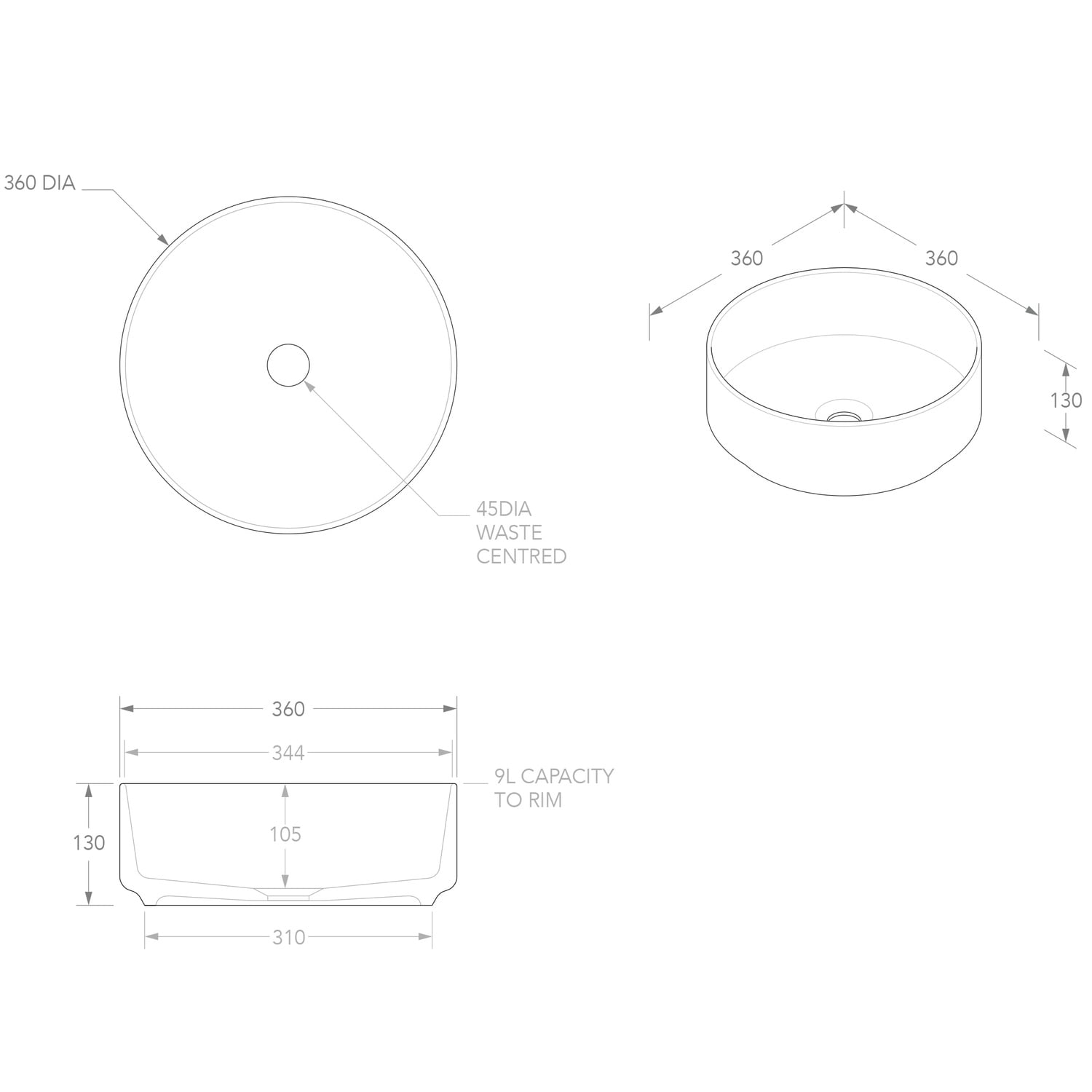 Margot 360mm Round Ceramic Above Counter Basin