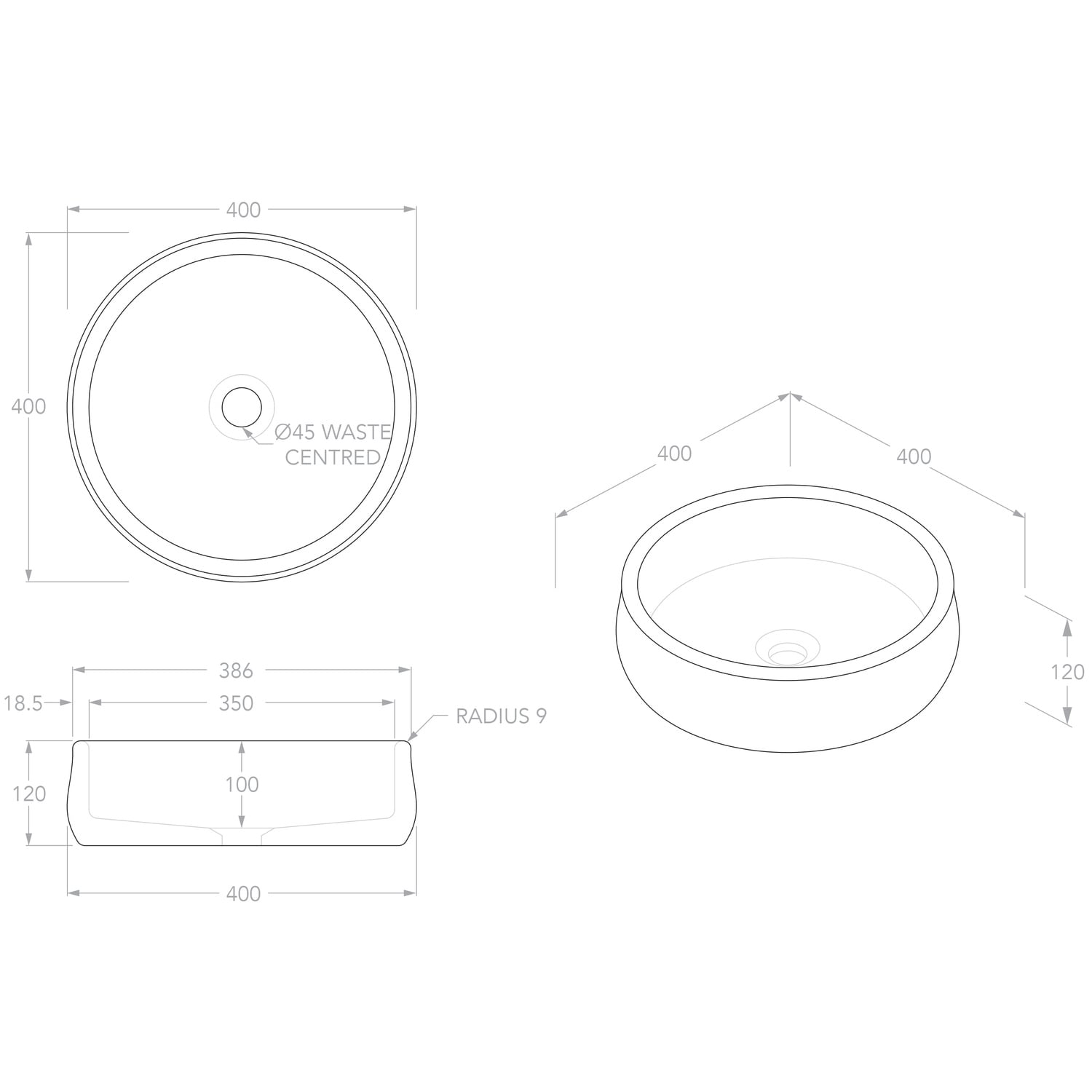 Arlo 400mm Round Travertine Above Counter Basin