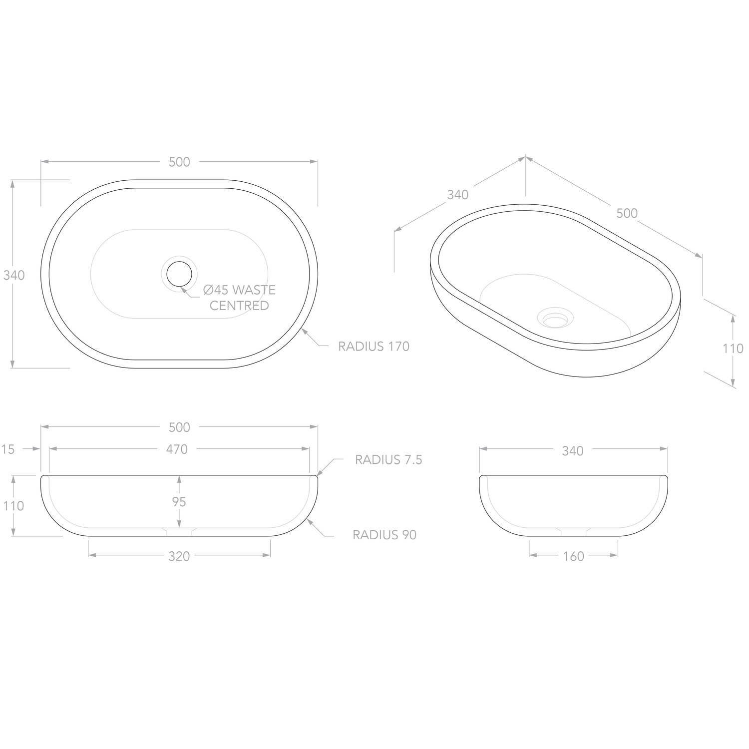 Ollie 500mm Oval Travertine Above Counter Basin