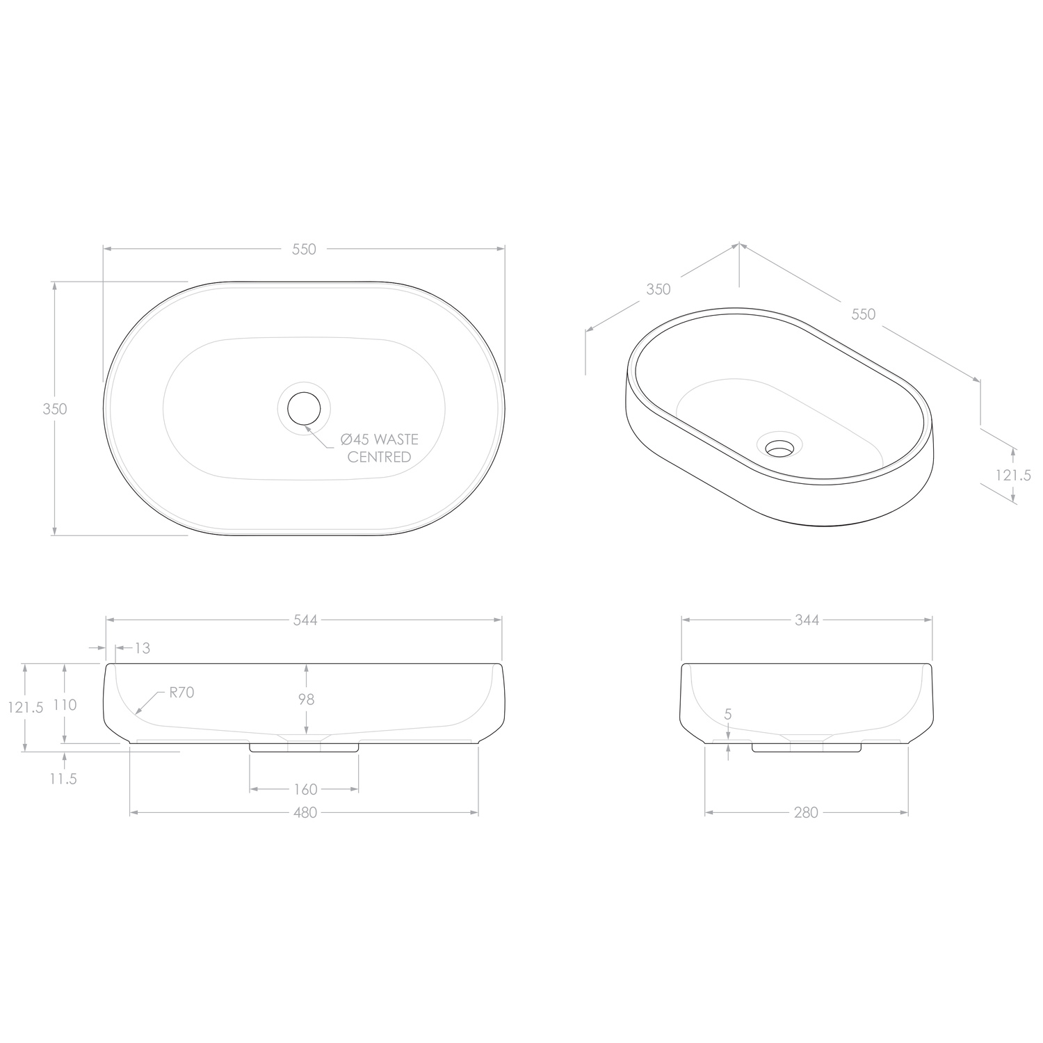 Norma 550mm Oval Concrete Above Counter Basin