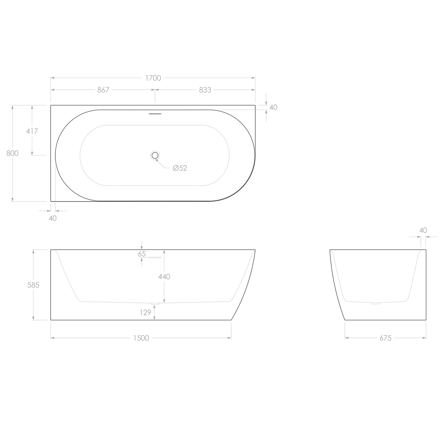 Glacier 1700mm Gloss White Acrylic Corner Bath