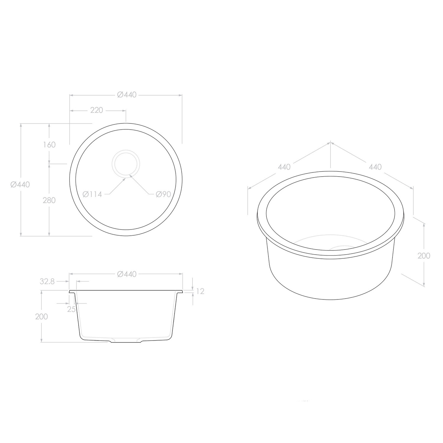 Bellevue 440mm Single Granite Composite Kitchen Sink