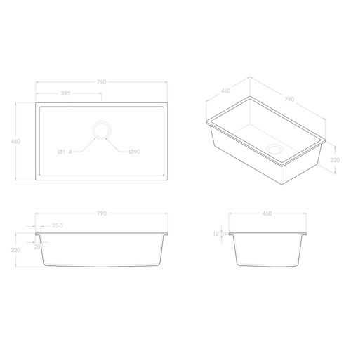 Bellevue 790mm Single Granite Composite Kitchen Sink