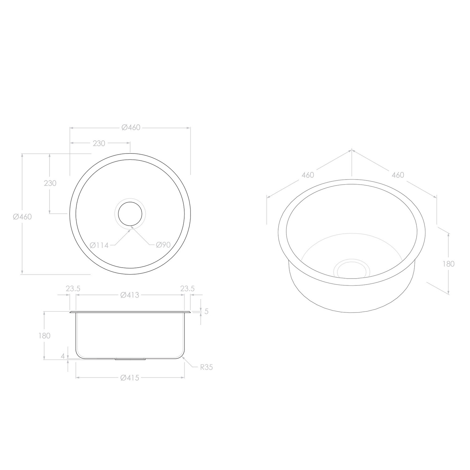 Clovelly 460mm Single Stainless Steel Kitchen Sink