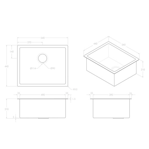 Clovelly 540mm Single Stainless Steel Kitchen Sink