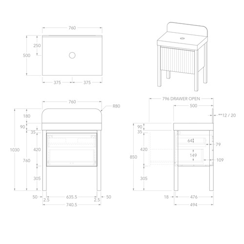 Harper 750mm Freestanding Single Vanity with Solid Surface Countertop
