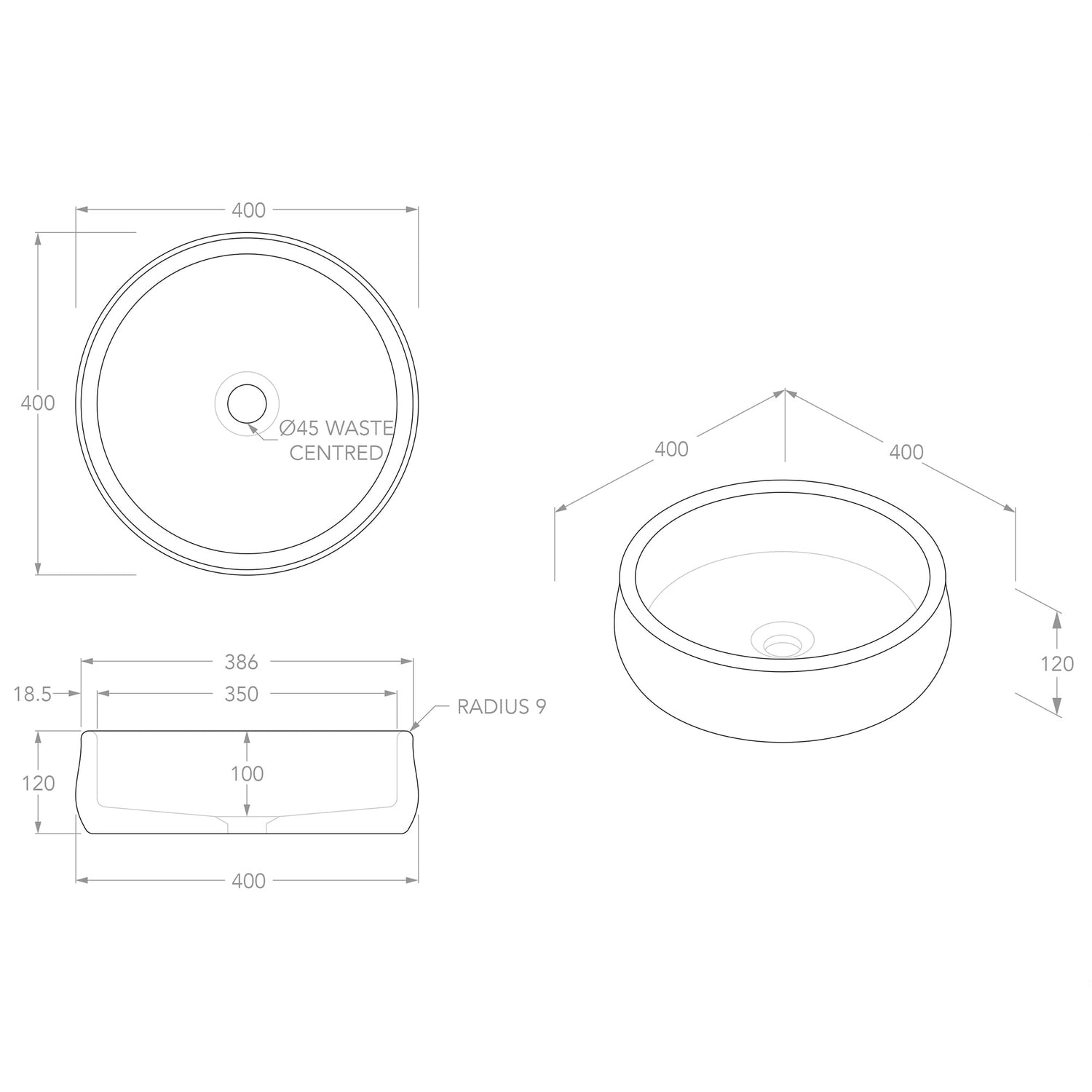 Arlo 400mm Royal Beige Round Stone Above Counter Basin
