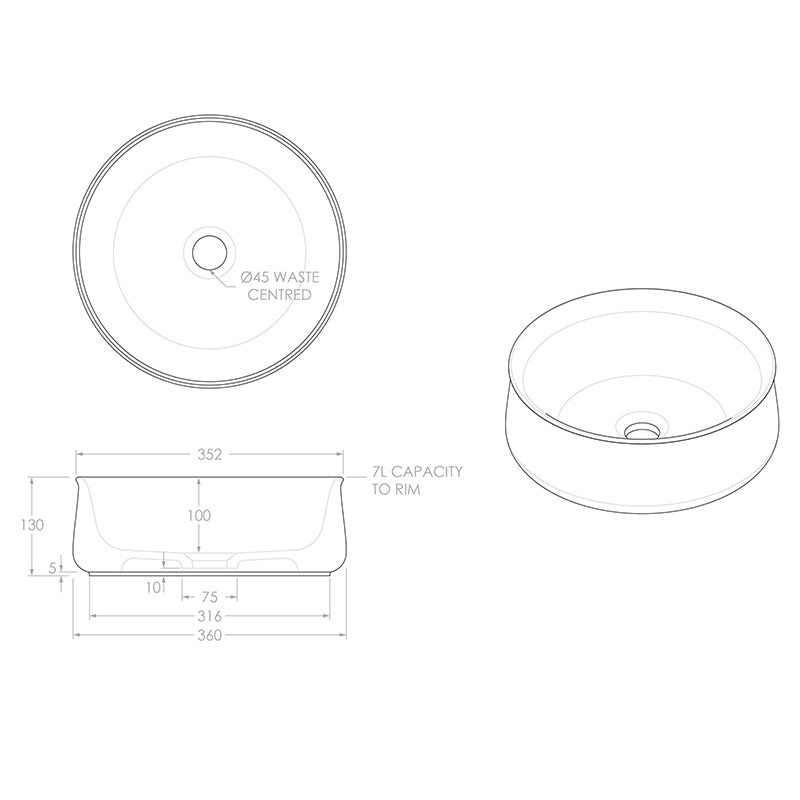Jennifer 360mm Round Ceramic Above Counter Basin