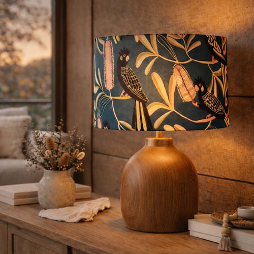 Yellow Tailed Black Cockatoo Cotton Lamp Shade