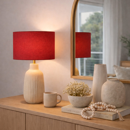 Liberty Red Linen Lamp Shade