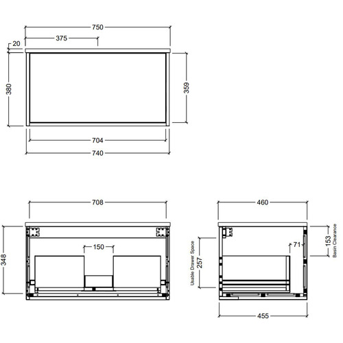 75cm Dockland Wall Hung Vanity Unit