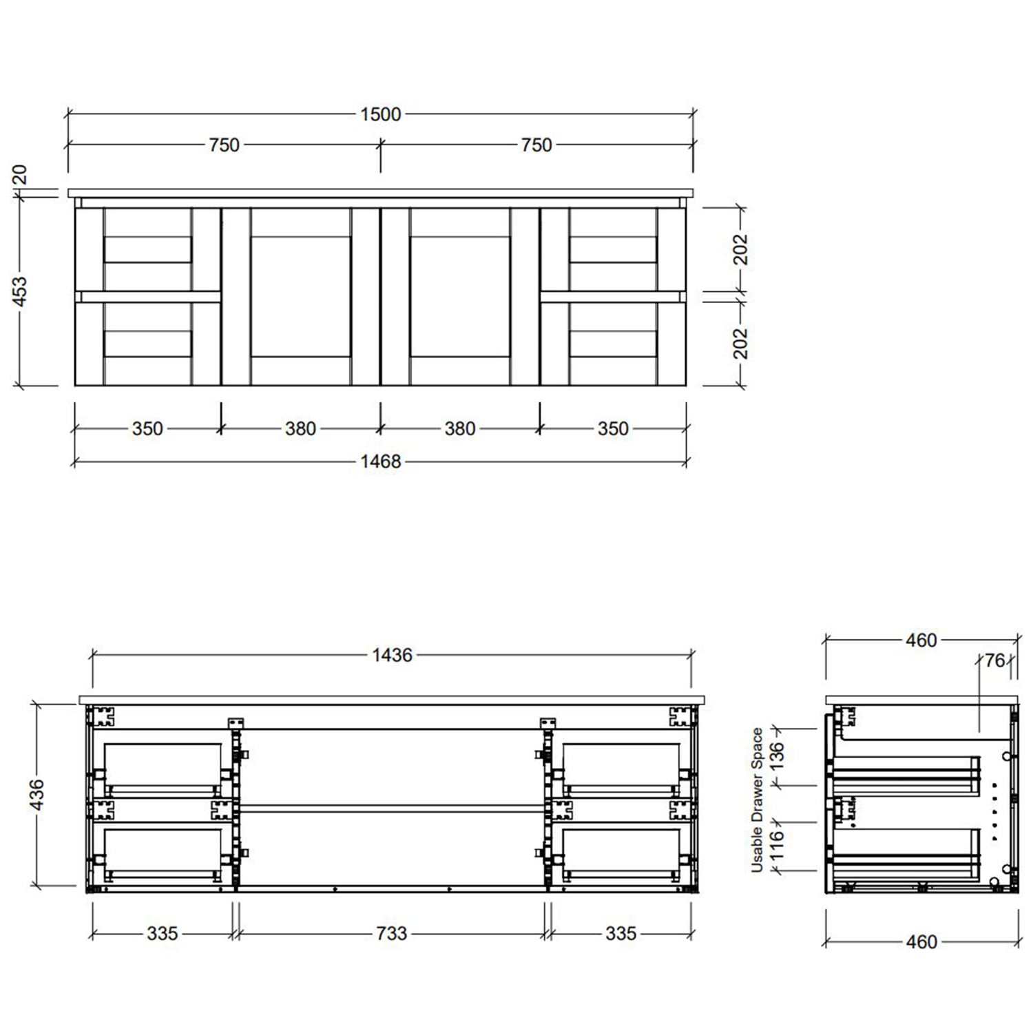 150cm Victoria Wall Hung Vanity Unit