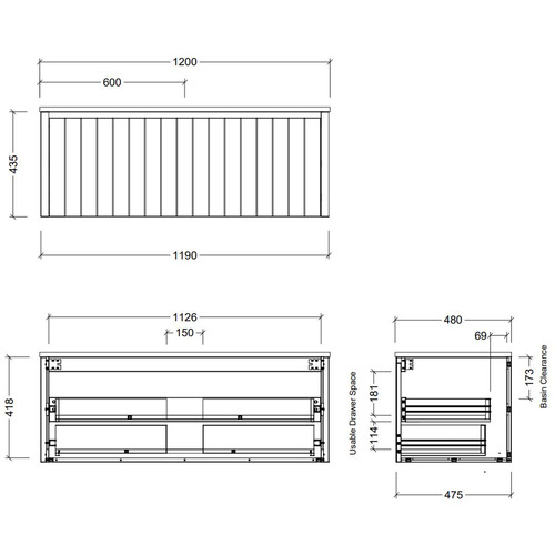 120cm Saba Wall Hung Vanity Unit