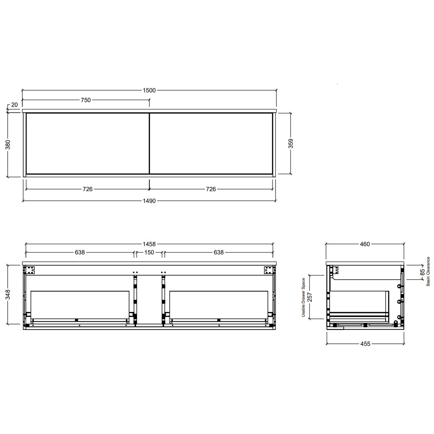 150cm Elwood Wall Hung Vanity Unit
