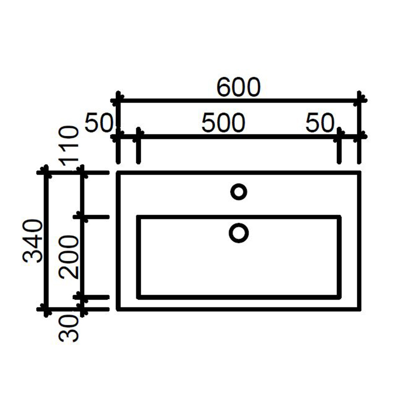 Ensuite 600mm Countertop with Single Integrated Basin