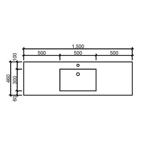 Grand 1500mm Countertop with Single Integrated Basin