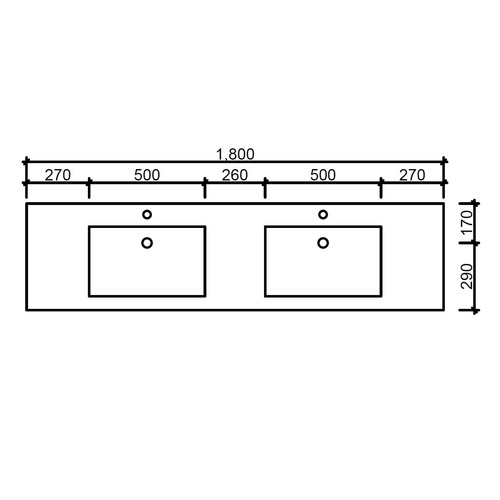Grand 1800mm Countertop with Double Integrated Basin