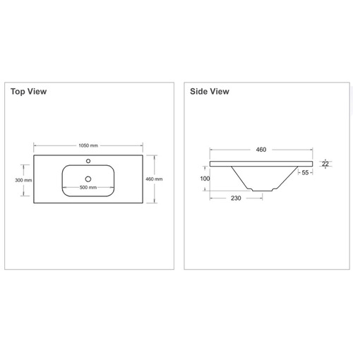 Stadium 1050mm Countertop with Single Integrated Basin