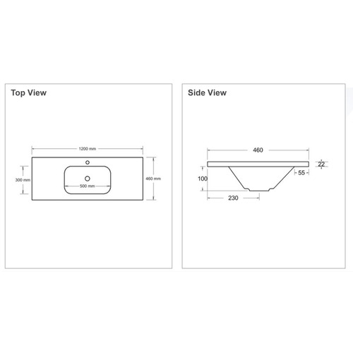 Stadium 1200mm Countertop with Single Integrated Basin