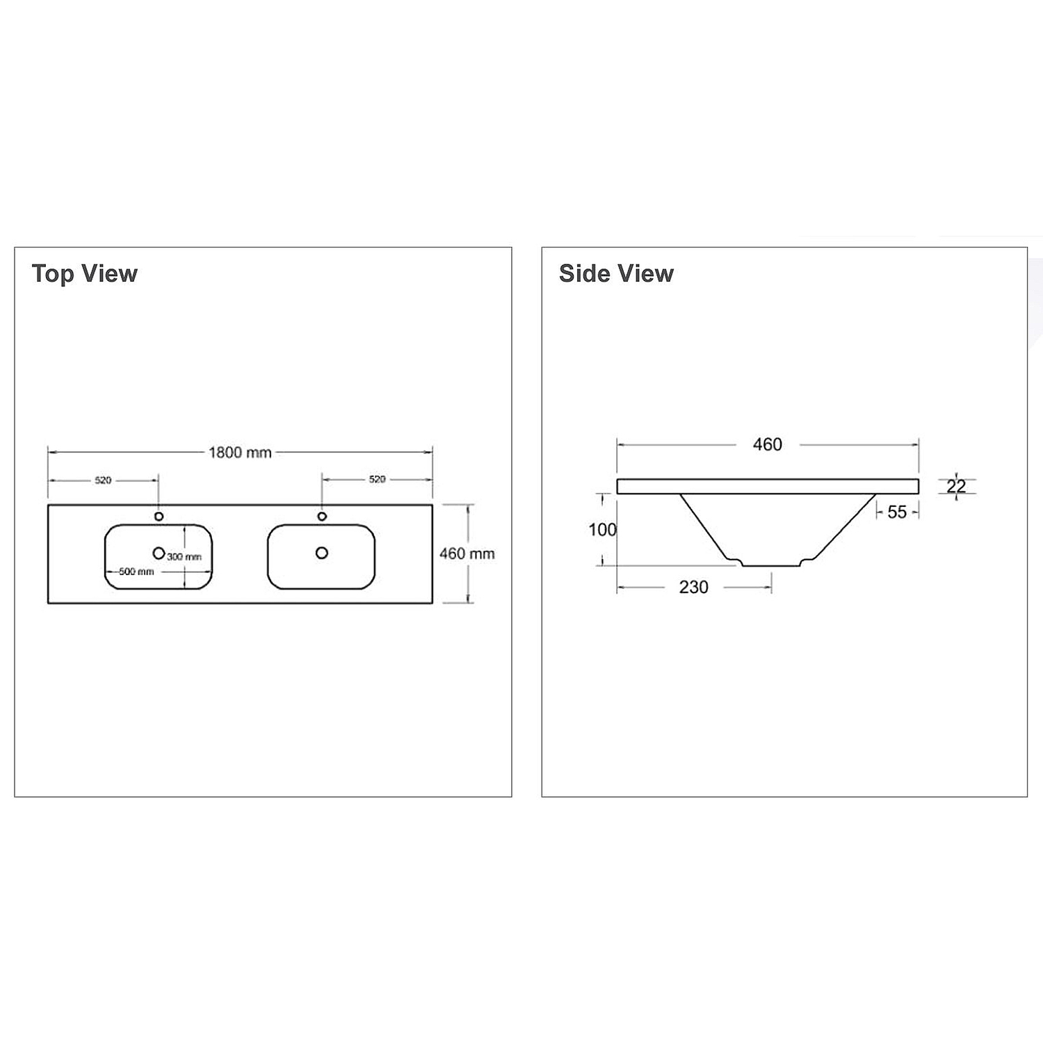 Stadium 1800mm Countertop with Double Integrated Basin