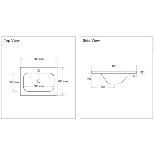 Stadium 600mm Countertop with Single Integrated Basin