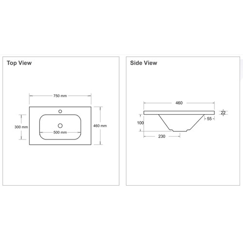 Stadium 750mm Countertop with Single Integrated Basin