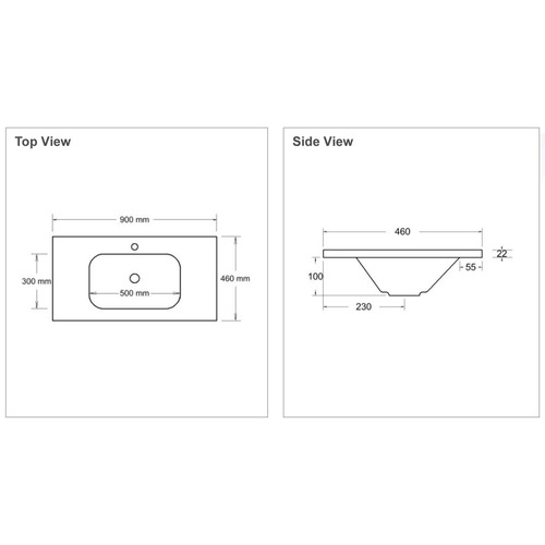 Stadium 900mm Countertop with Single Integrated Basin