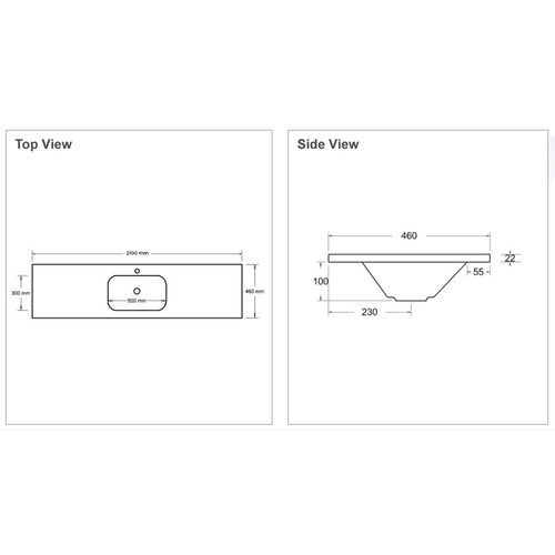 Stadium 2100mm Countertop with Single Integrated Basin