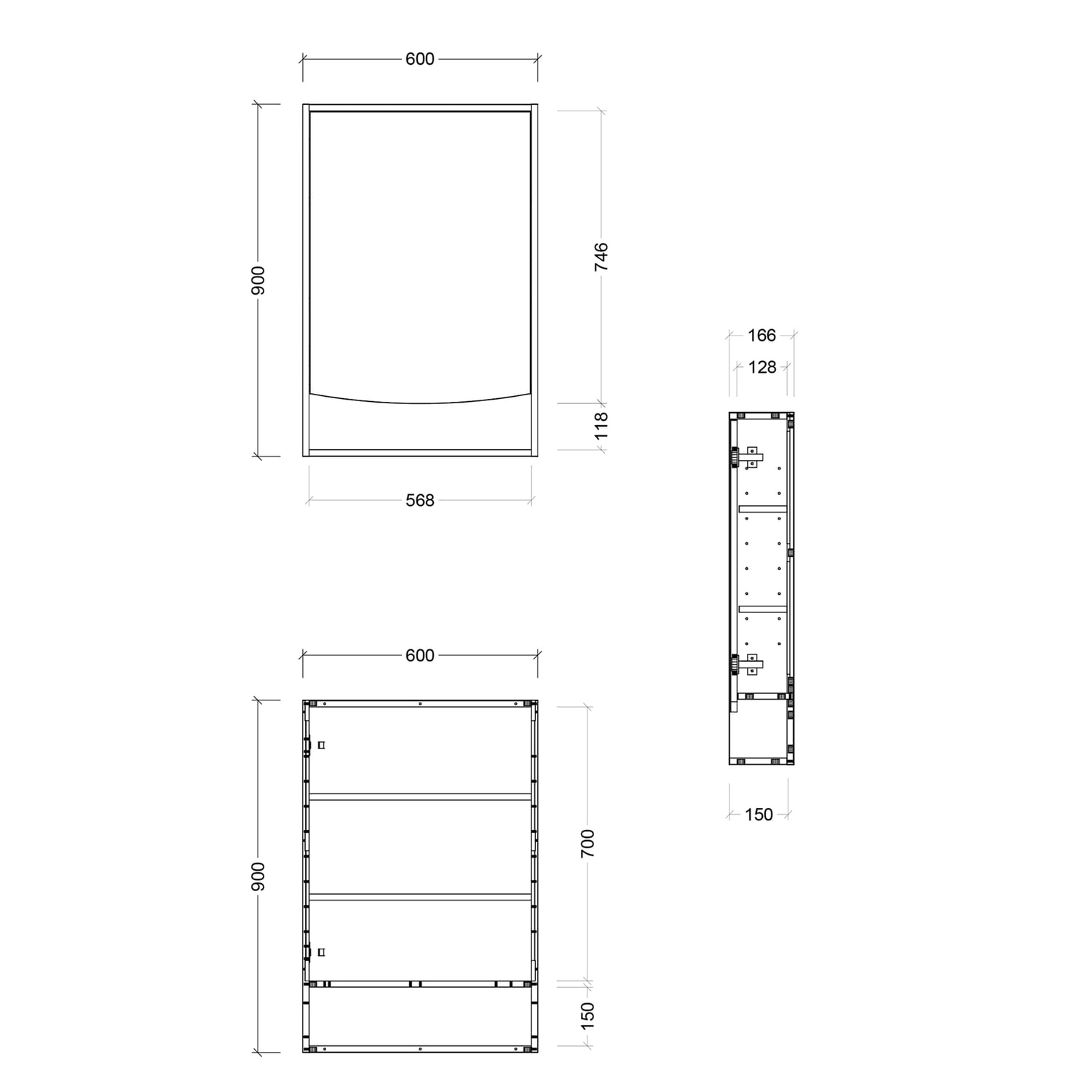 Pure Bliss 600mm Rectangle Mirrored Shaving Cabinet